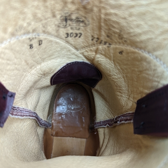 Justin Boots Style 3037  Burgundy Wine Leather  Roper Cowboy Boots Made In USA M - Picture 9 of 11